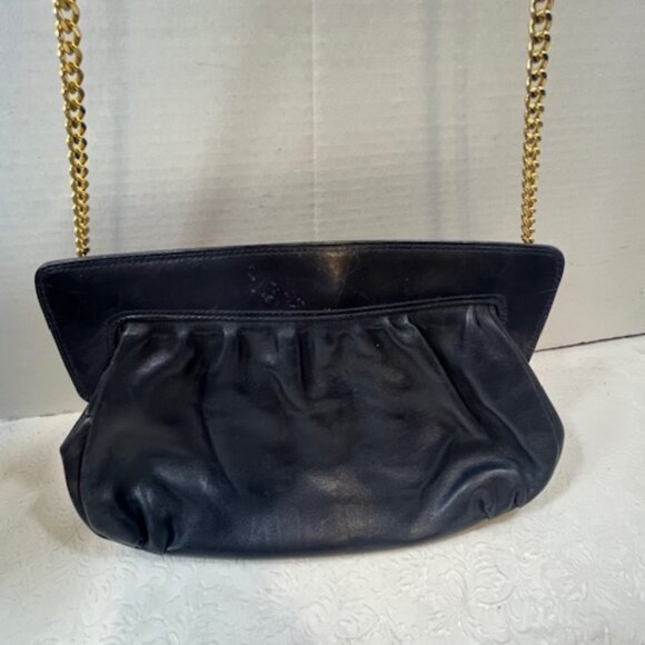 VTG Susan Gail Original Leather Rectangular Clutch Shoulder Purse Navy Italy - Picture 7 of 12